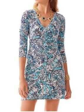 Lilly Pulitzer Juliet Dress Sz Small Hippy Shake Blue 100% Cotton Coastal Beachy